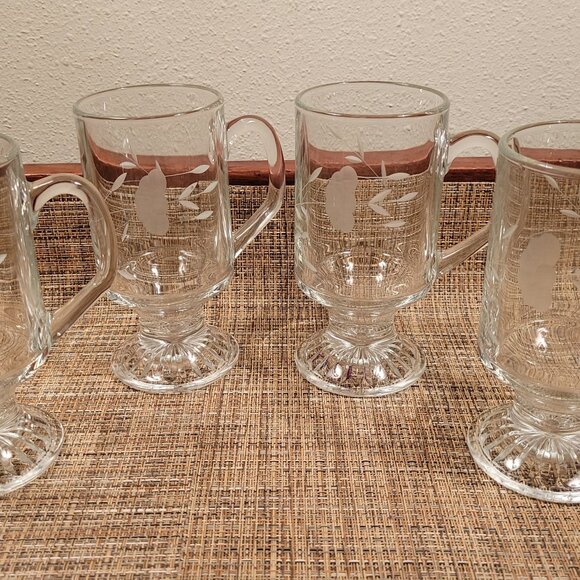 FOUR (4) Princess House Heritage Etched Crystal Footed Irish Coffee Mugs Cups - Picture 1 of 10
